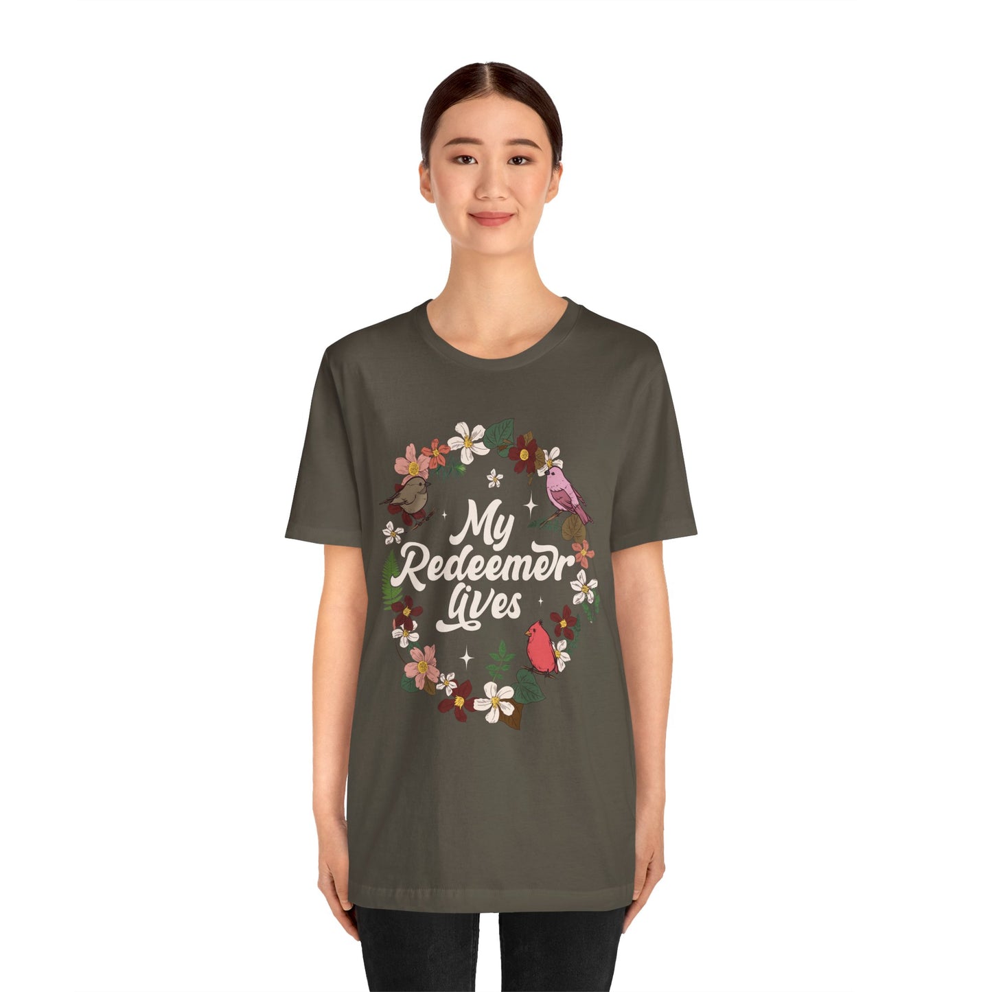 My Redeemer Lives Shirt – Christian Bible Verse Floral Bird Resurrection Tee