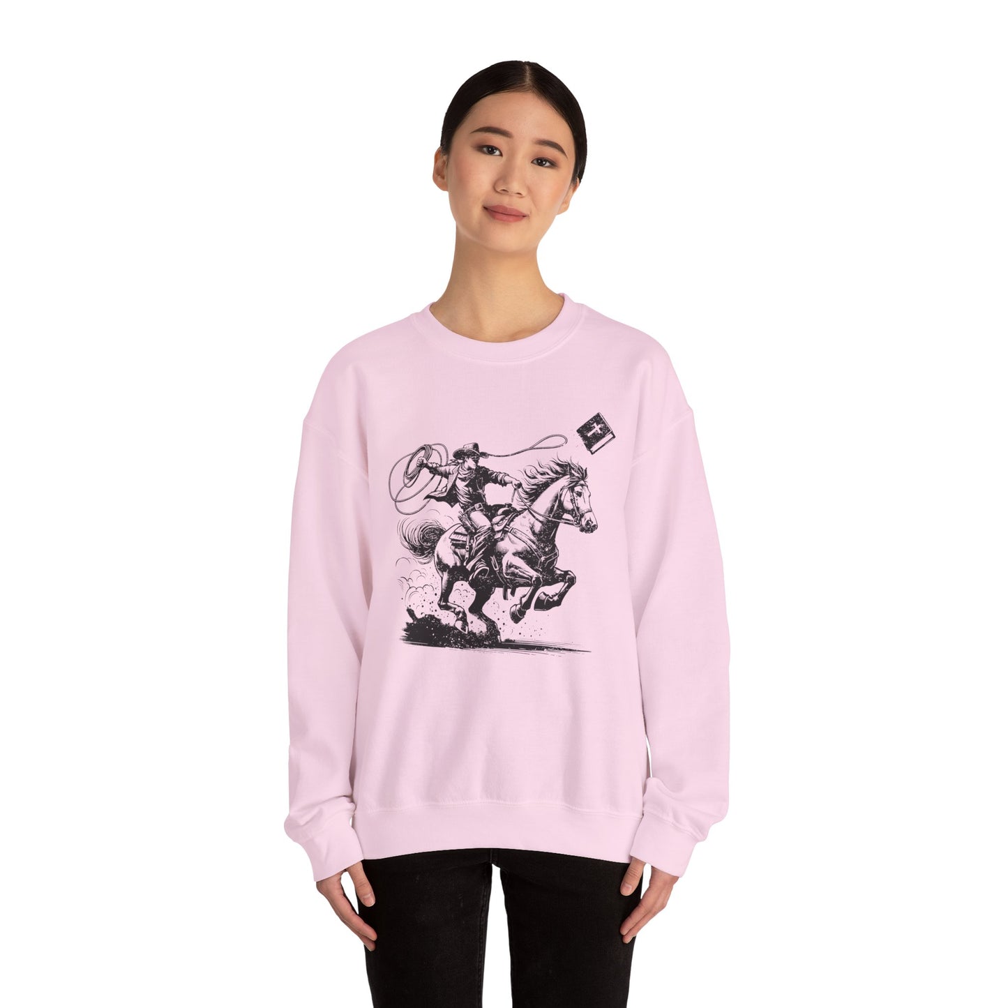 Retro Cowboy Riding Horse Sweatshirt – Christian Scripture Western Rodeo Pullover