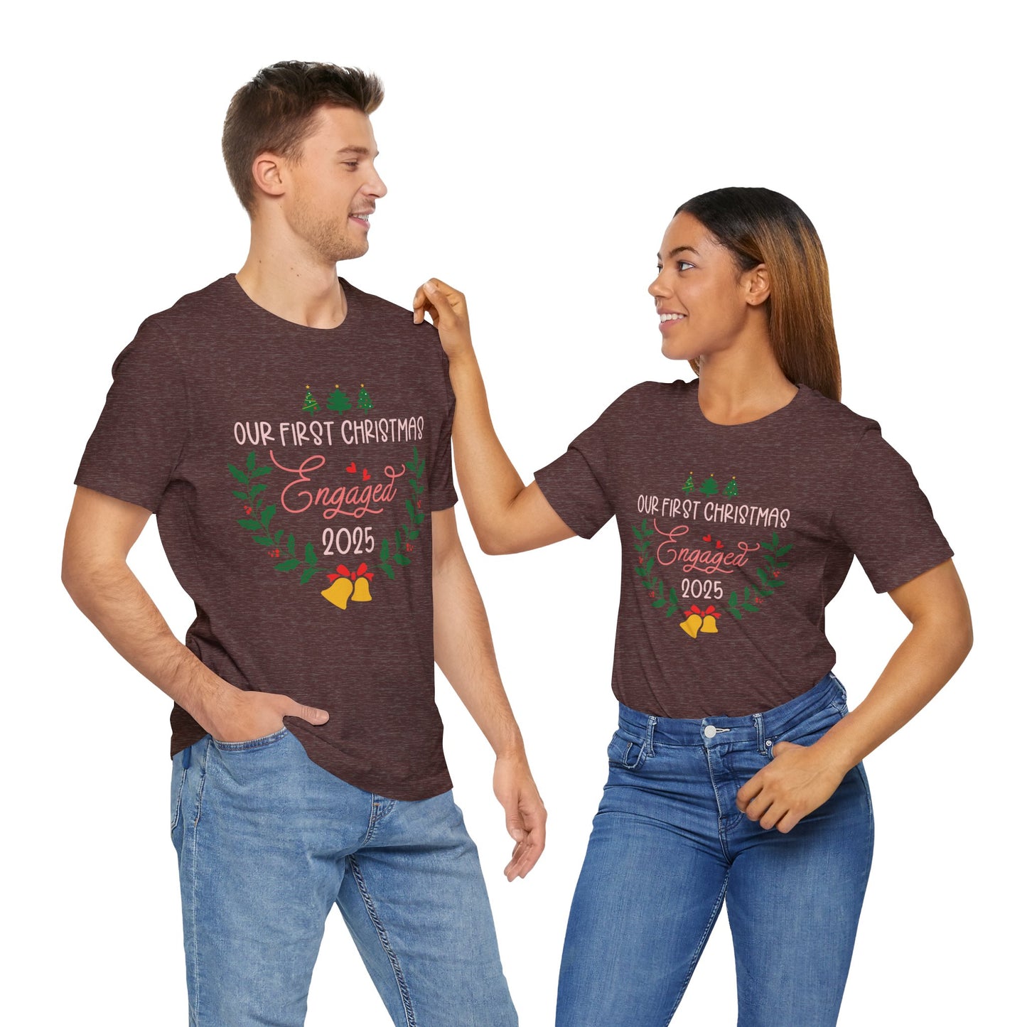 Our First Christmas Engaged 2025 Shirt – Holiday Couple Engagement Gift Tee