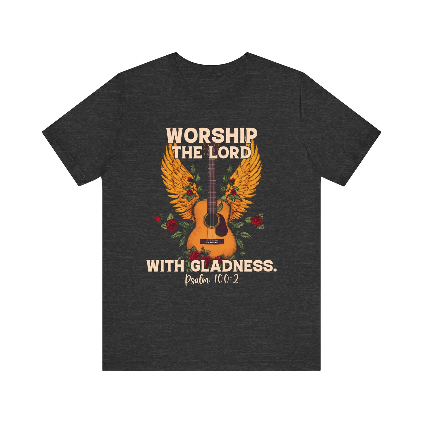 Retro Worship the Lord with Gladness Shirt – Psalm 100:2 Guitar Christian Tee