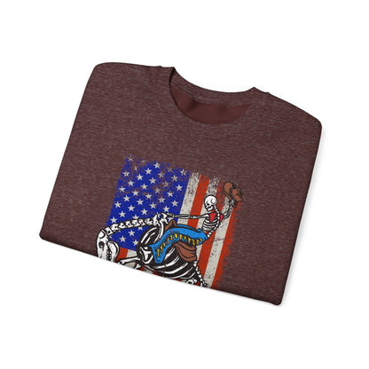 US Flag Skeleton Cowboy Sweatshirt – Western Horse Rodeo Country Pullover