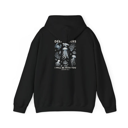 Deep Waters Hoodie – Isaiah 43:2 Christian Ocean Bible Verse Pullover
