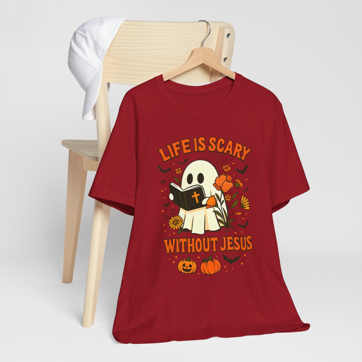 Life Is Scary Without Jesus Shirt – Cute Christian Ghost Halloween Tee