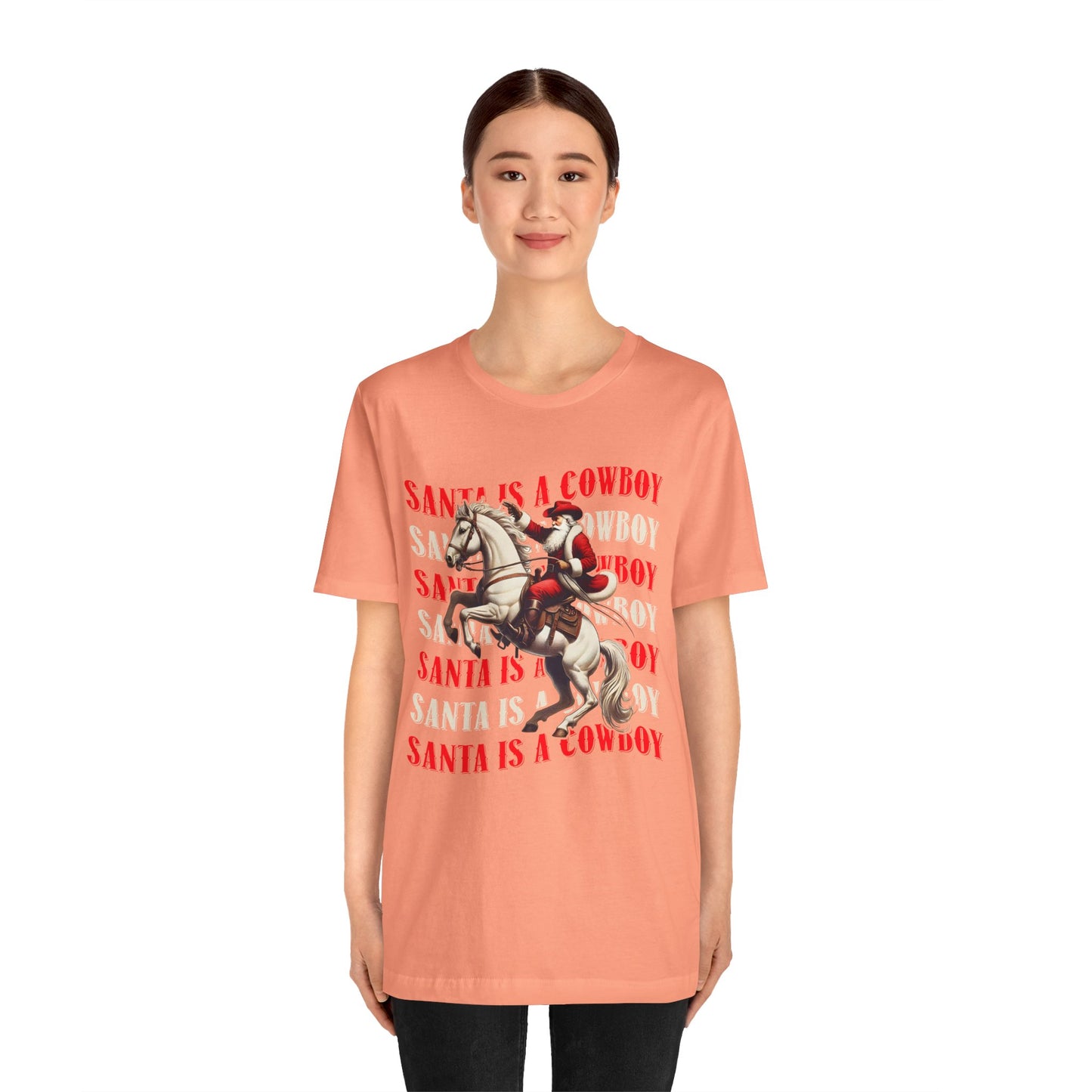 Santa Is a Cowboy Shirt – Western Christmas Tee, Texas Horseback Santa Claus