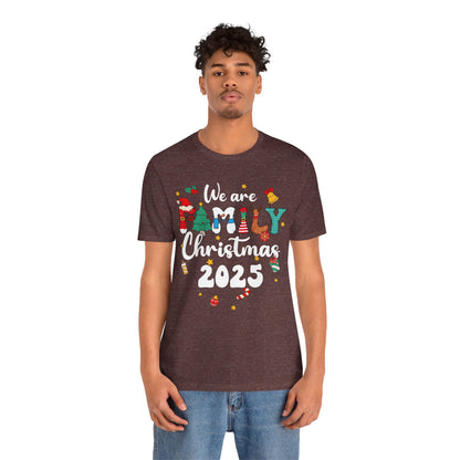 We Are Family Christmas 2025 Shirt – Groovy Snowman & Xmas Tree Matching Tee