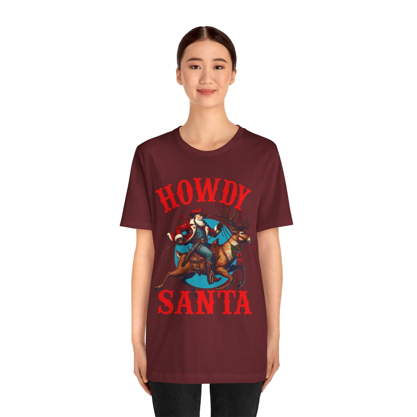 Howdy Santa Shirt – Funny Western Cowboy Riding Reindeer Christmas Rodeo Tee