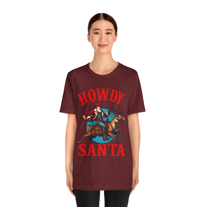 Howdy Santa Shirt – Funny Western Cowboy Riding Reindeer Christmas Rodeo Tee