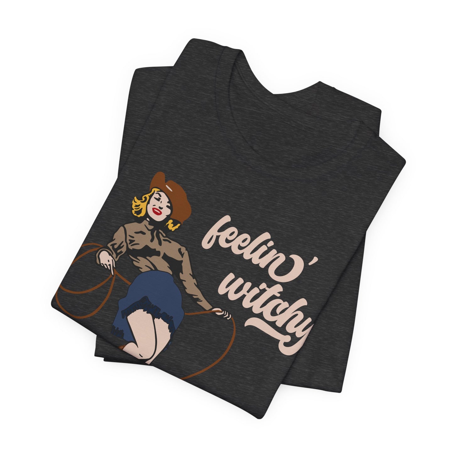 Feeling Witchy Shirt – Vintage Pin-Up Girl & Black Cat Halloween Tee