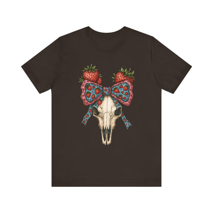 Retro Strawberry Cow Skull Shirt – Western Coquette Summer Vibes Tee