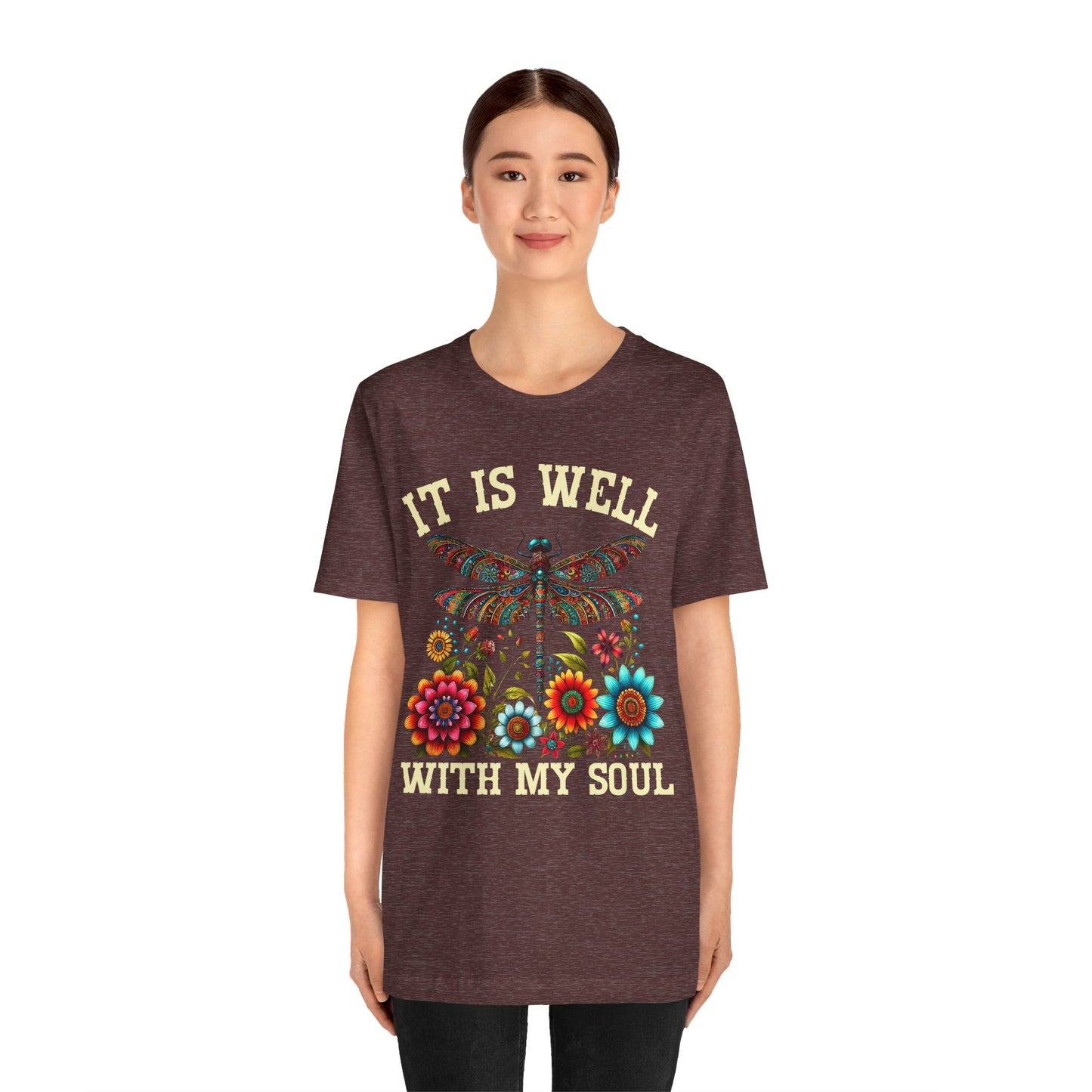 It Is Well With My Soul Shirt – Boho Dragonfly Floral Christian Hymn Faith Tee