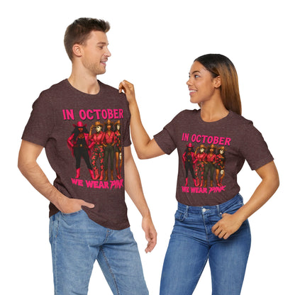 In October We Wear Pink Shirt – Western Cowgirl Squad Halloween Awareness Tee