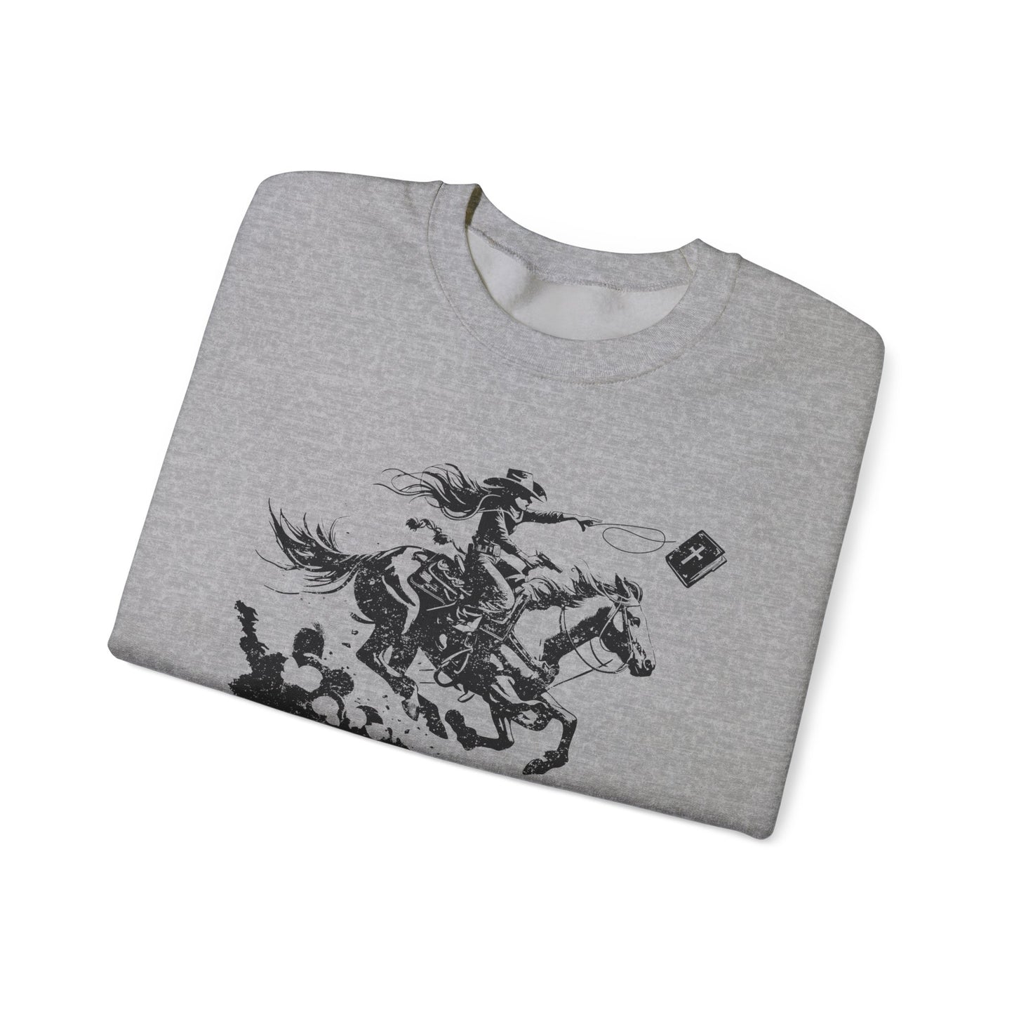 Cowgirl Riding Horse Sweatshirt – Christian Scripture Western Rodeo Texas Pullover