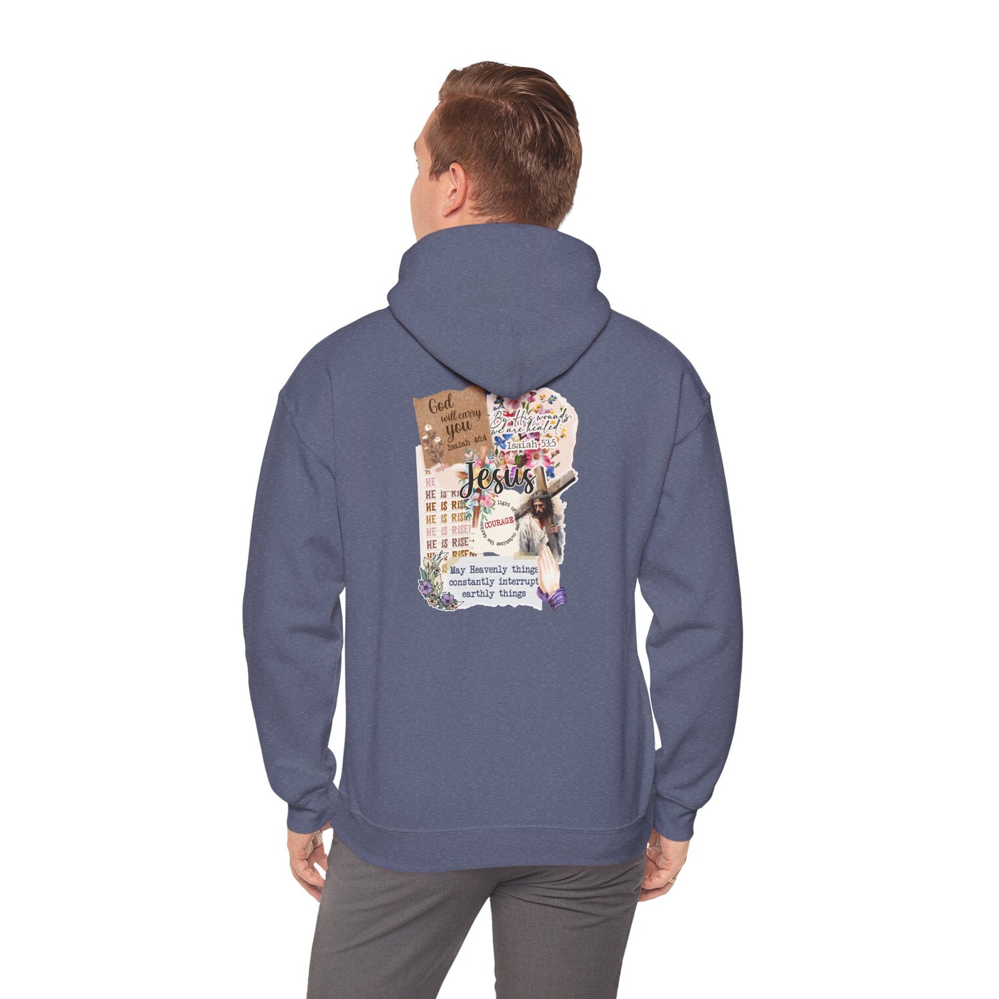 Jesus Collage Floral Hoodie – Christian Faith Bible Verse Cross Pullover