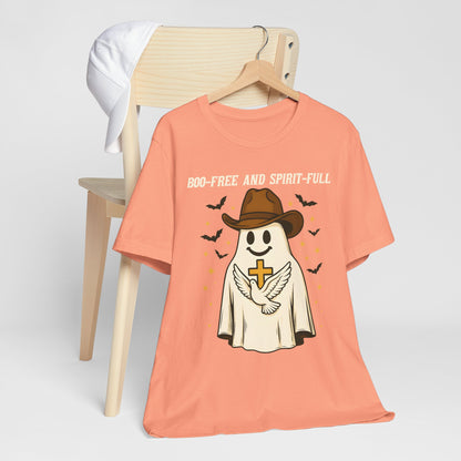 Boo Free and Spirit Full Shirt – Christian Ghost Cowboy Halloween Faith Tee