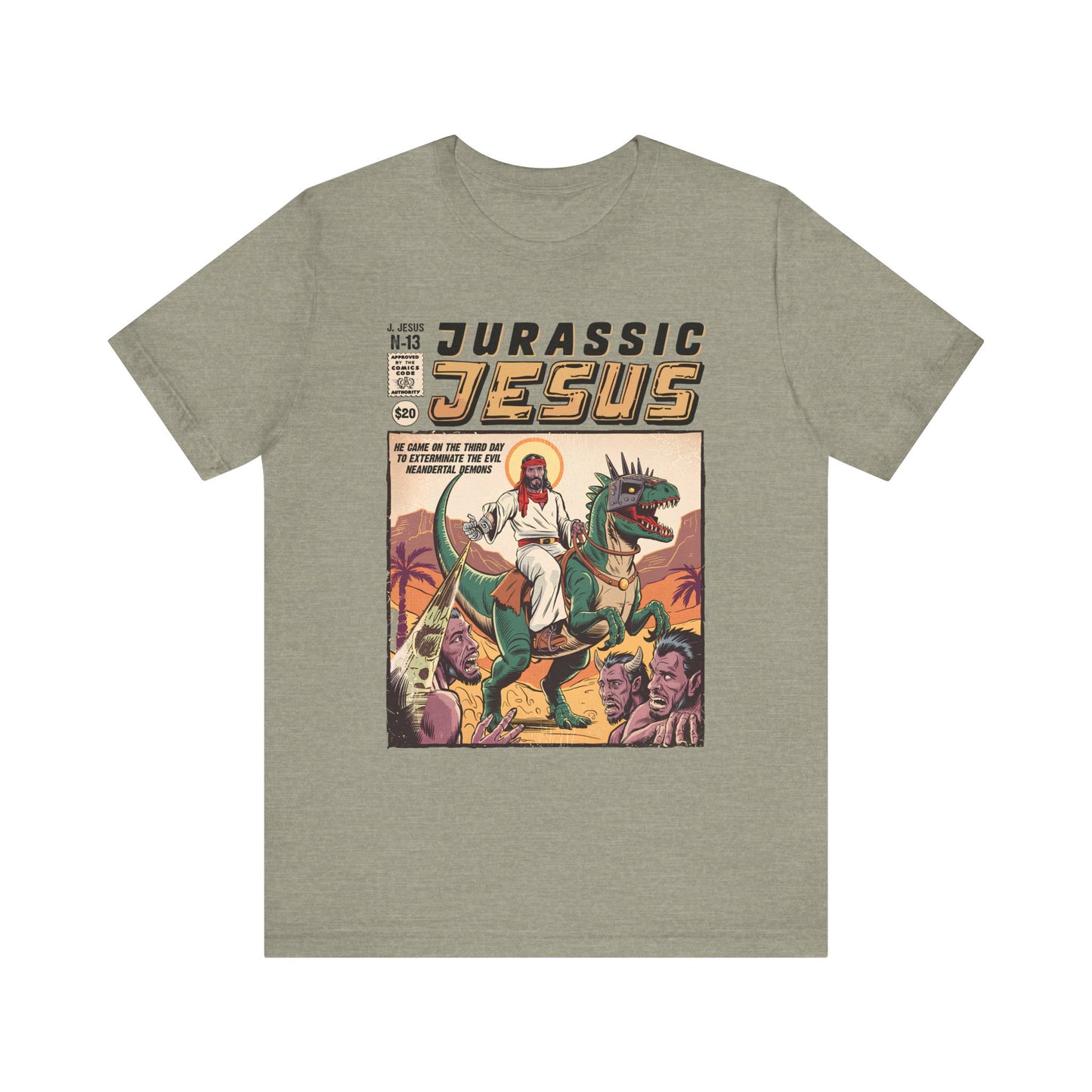 Jurassic Jesus Shirt – Dino-Riding Savior Comic Book Christian Tee