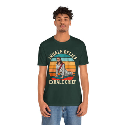 Jesus Inhale Belief Exhale Grief Shirt – Christian Yoga Retro Faith Wellness Tee