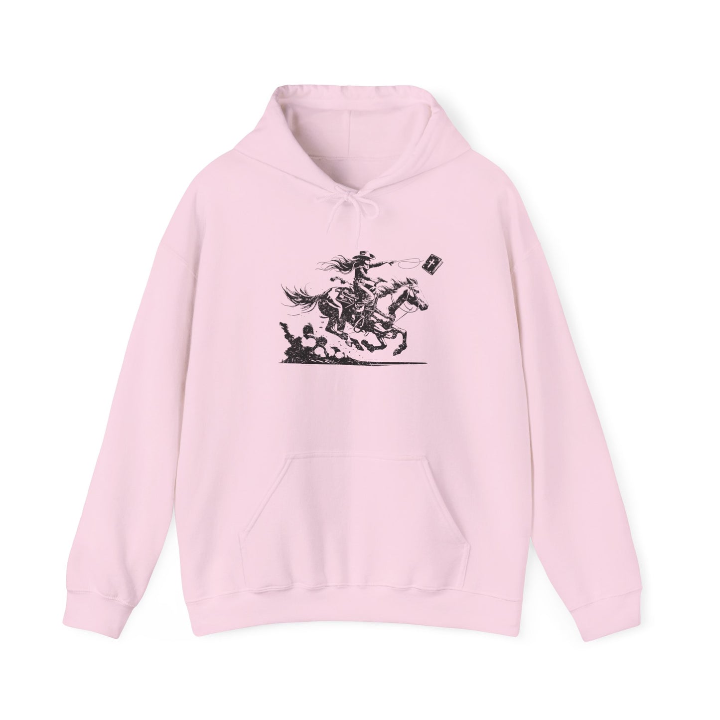 Cowgirl Riding Horse Hoodie – Christian Scripture Western Rodeo Texas Pullover