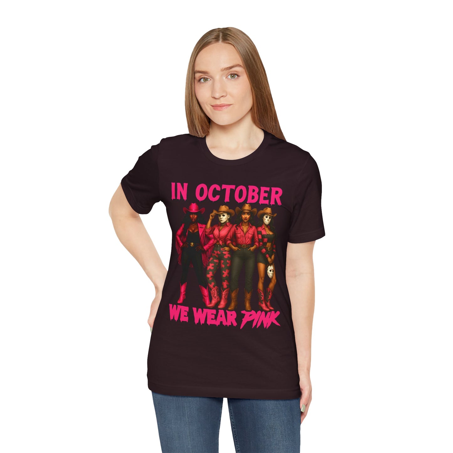 In October We Wear Pink Shirt – Western Cowgirl Squad Halloween Awareness Tee