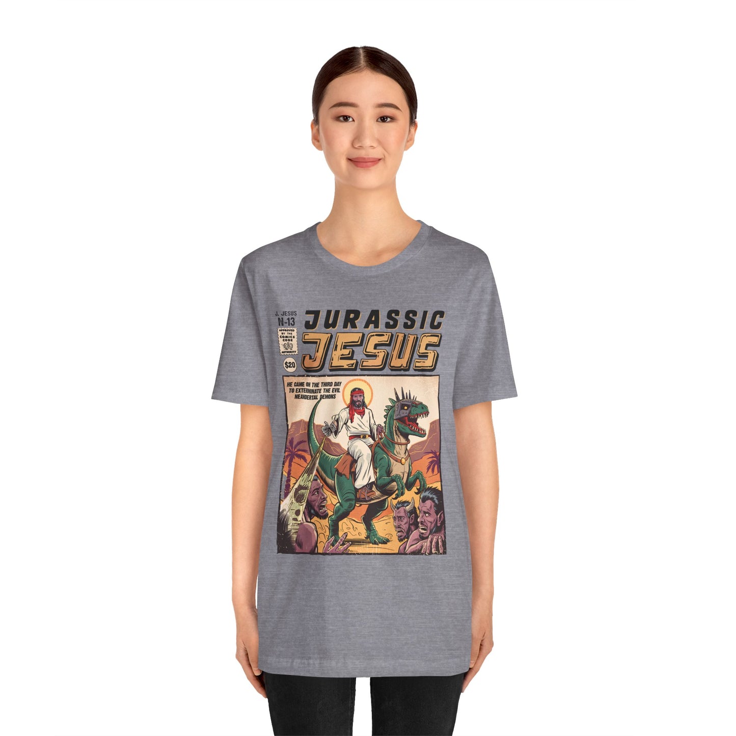 Jurassic Jesus Shirt – Dino-Riding Savior Comic Book Christian Tee