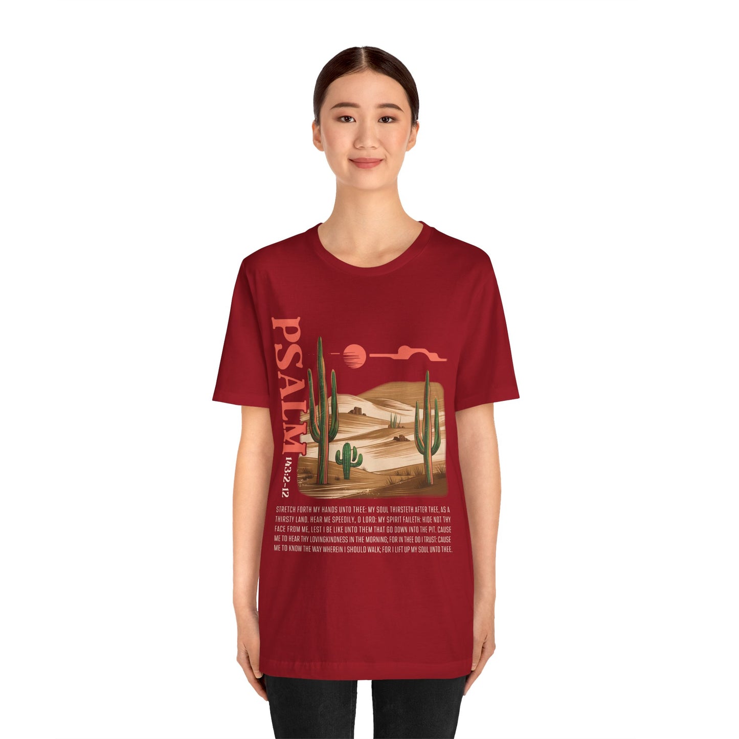 Psalm 143:2–12 Boho Retro Western Christian Howdy Jesus T-Shirt, Desert-Inspired Scripture Tee