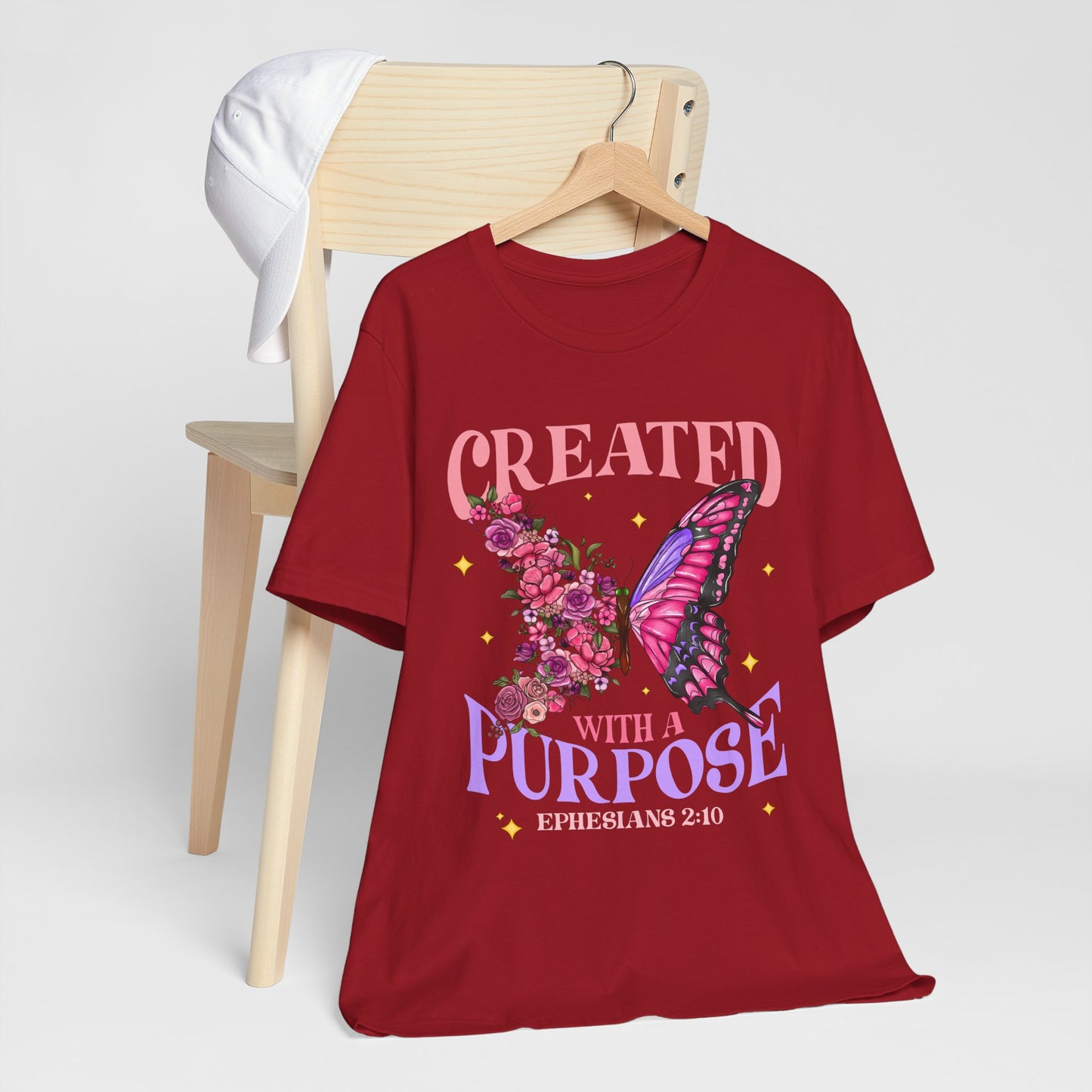 Created With a Purpose Shirt – Christian Butterfly Floral Inspirational Faith Tee