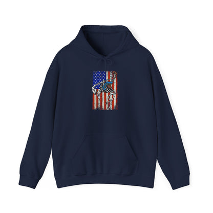 US Flag Skeleton Cowboy Hoodie – Western Horse Riding Rodeo Pullover