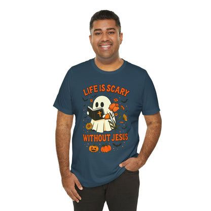 Life Is Scary Without Jesus Shirt – Cute Christian Ghost Halloween Tee
