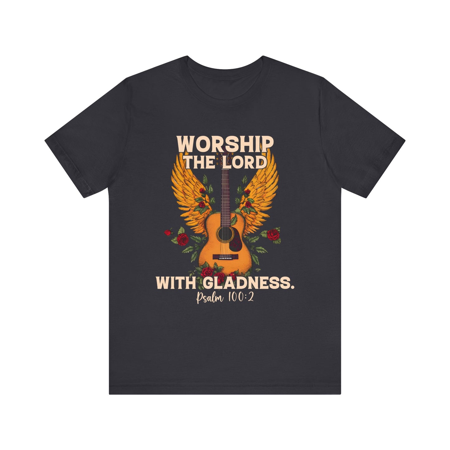 Retro Worship the Lord with Gladness Shirt – Psalm 100:2 Guitar Christian Tee