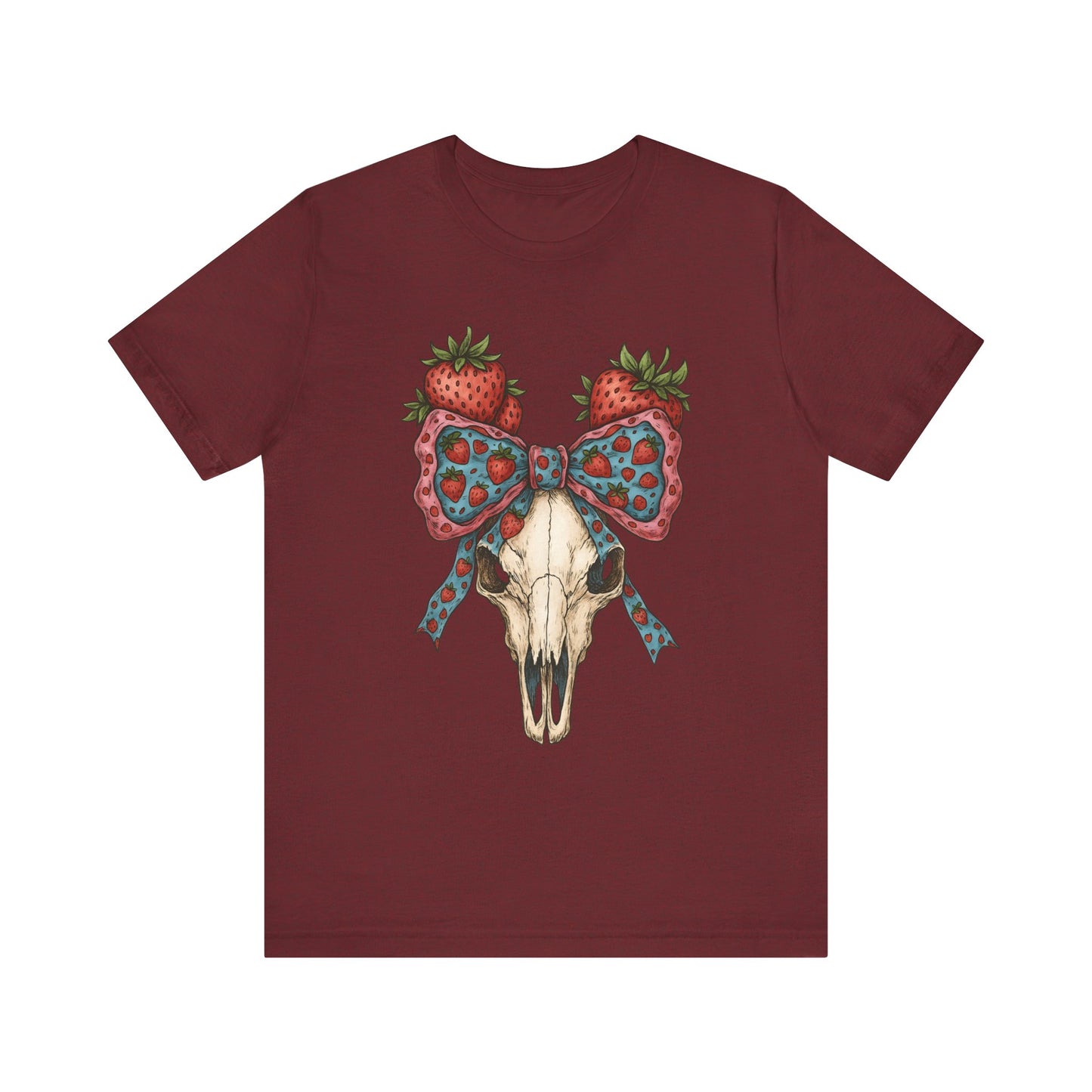 Retro Strawberry Cow Skull Shirt – Western Coquette Summer Vibes Tee