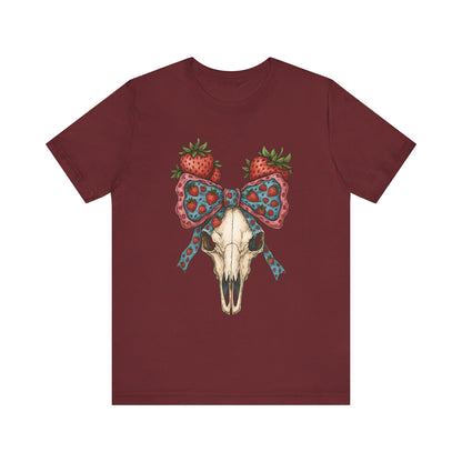 Retro Strawberry Cow Skull Shirt – Western Coquette Summer Vibes Tee