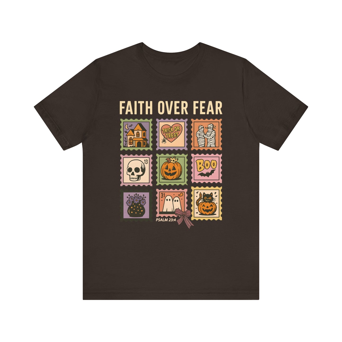 Faith Over Fear Shirt, Christian Halloween Stamp T-Shirt, Religious Spooky Season Tee
