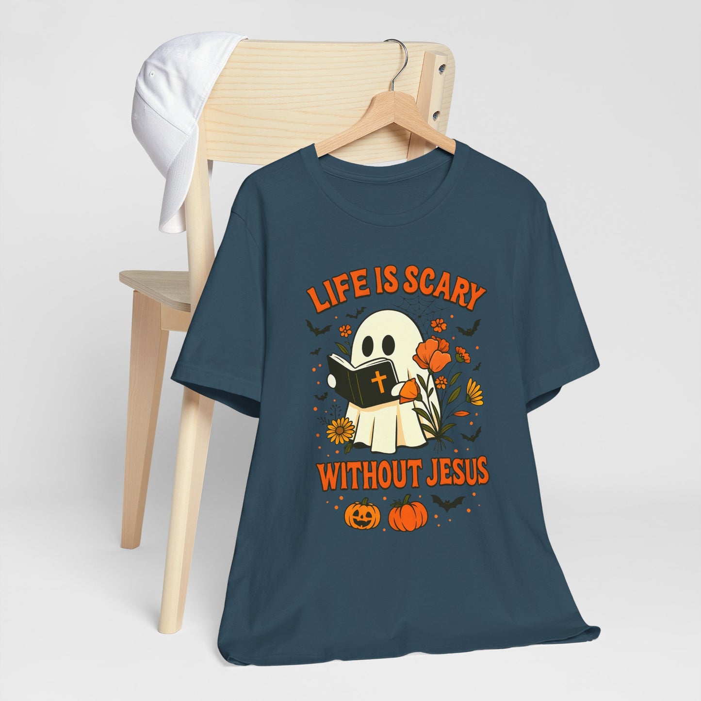Life Is Scary Without Jesus Shirt – Cute Christian Ghost Halloween Tee