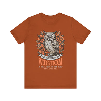 The Beginning of Wisdom Shirt – Boho Owl Flowers Christian Proverbs 9:10 Tee