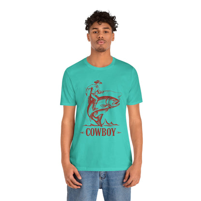 Cowboy Riding a Giant Fish Shirt – Vintage Western Fishing Rodeo Tee