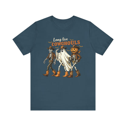 Long Live Cowghouls Shirt Western Halloween Skeleton Ghost Pumpkin Tee, Spooky Cowgirl Fall Outfit