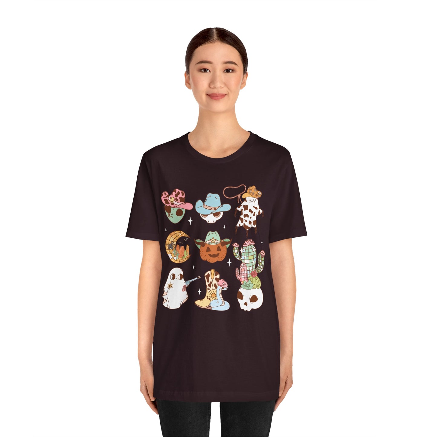 Western Halloween Cowboy Alien Rodeo Skull Spooky Ghost Kids T-Shirt
