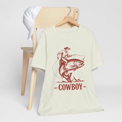 Cowboy Riding a Giant Fish Shirt – Vintage Western Fishing Rodeo Tee