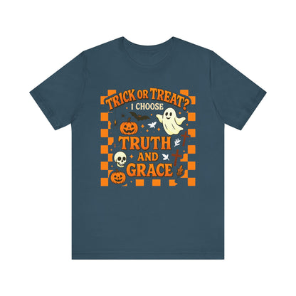 Trick or Treat I Choose Truth and Grace Shirt – Christian Halloween Faith Tee