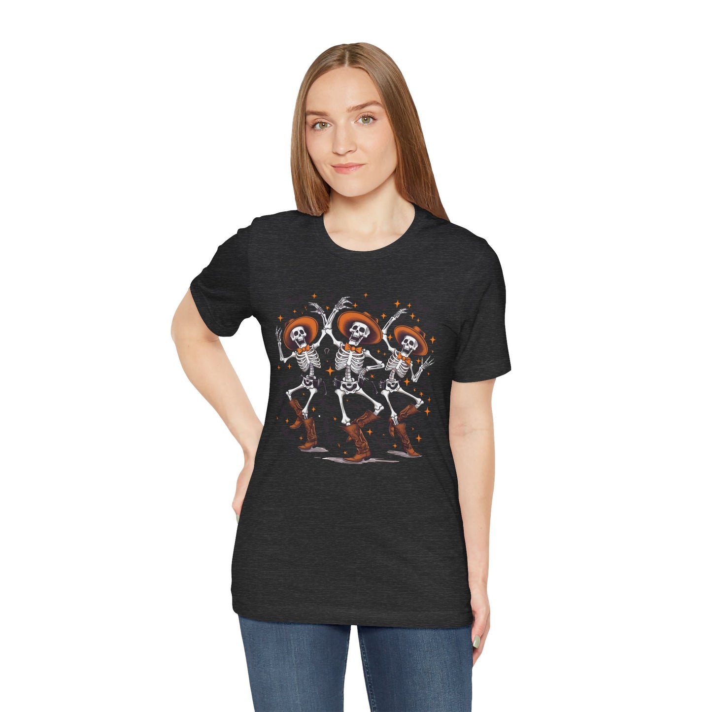 Dancing Skeleton Cowboy Western Rodeo Halloween Spooky Vibes T-Shirt