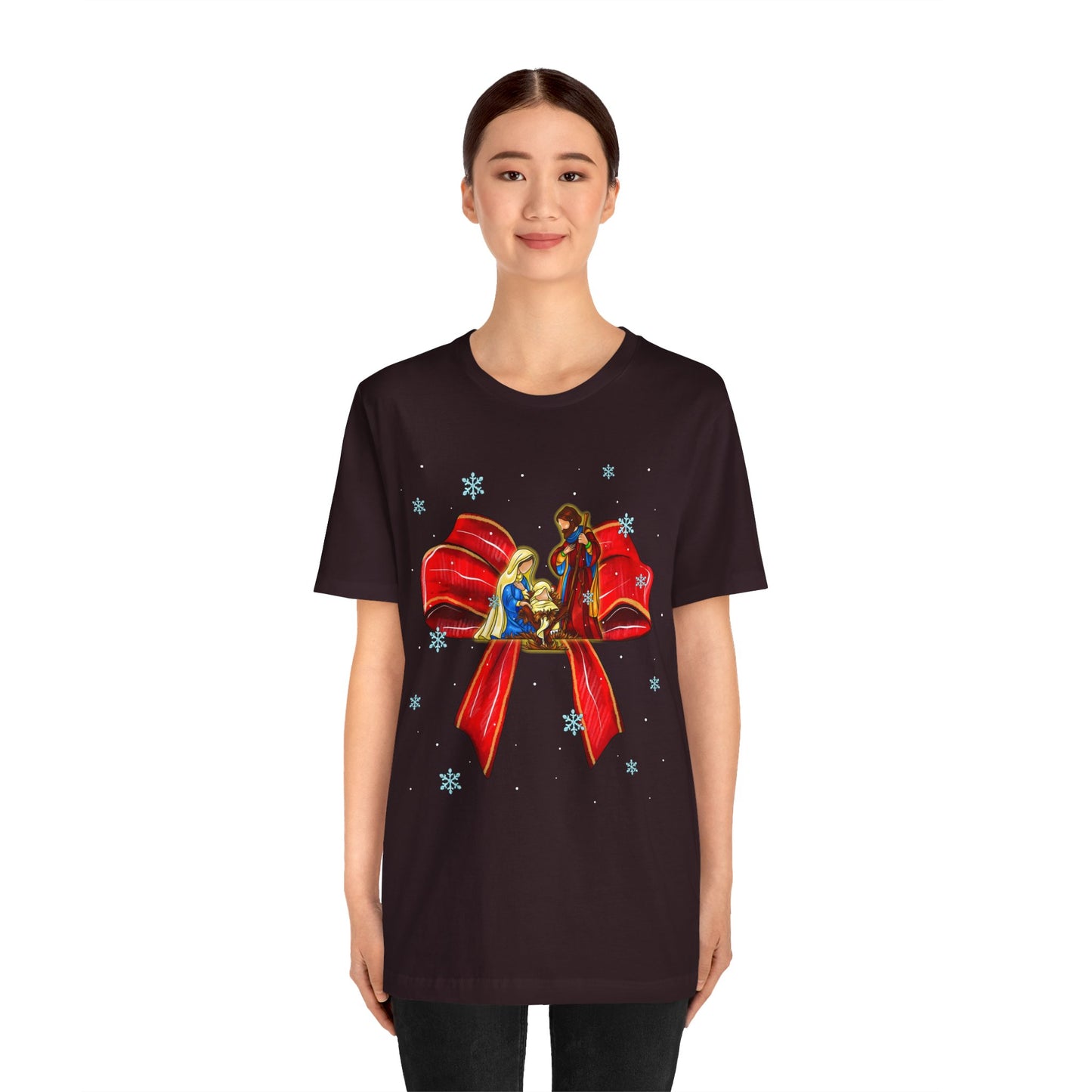 Nativity Scene Christmas Shirt – Coquette Bow Faith Holiday Pajama Tee