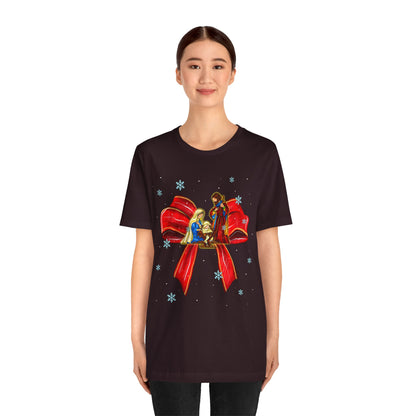 Nativity Scene Christmas Shirt – Coquette Bow Faith Holiday Pajama Tee