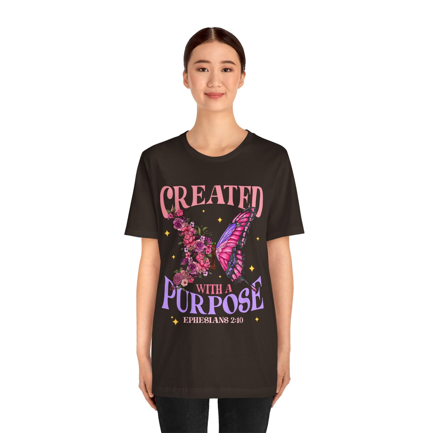 Created With a Purpose Shirt – Christian Butterfly Floral Inspirational Faith Tee