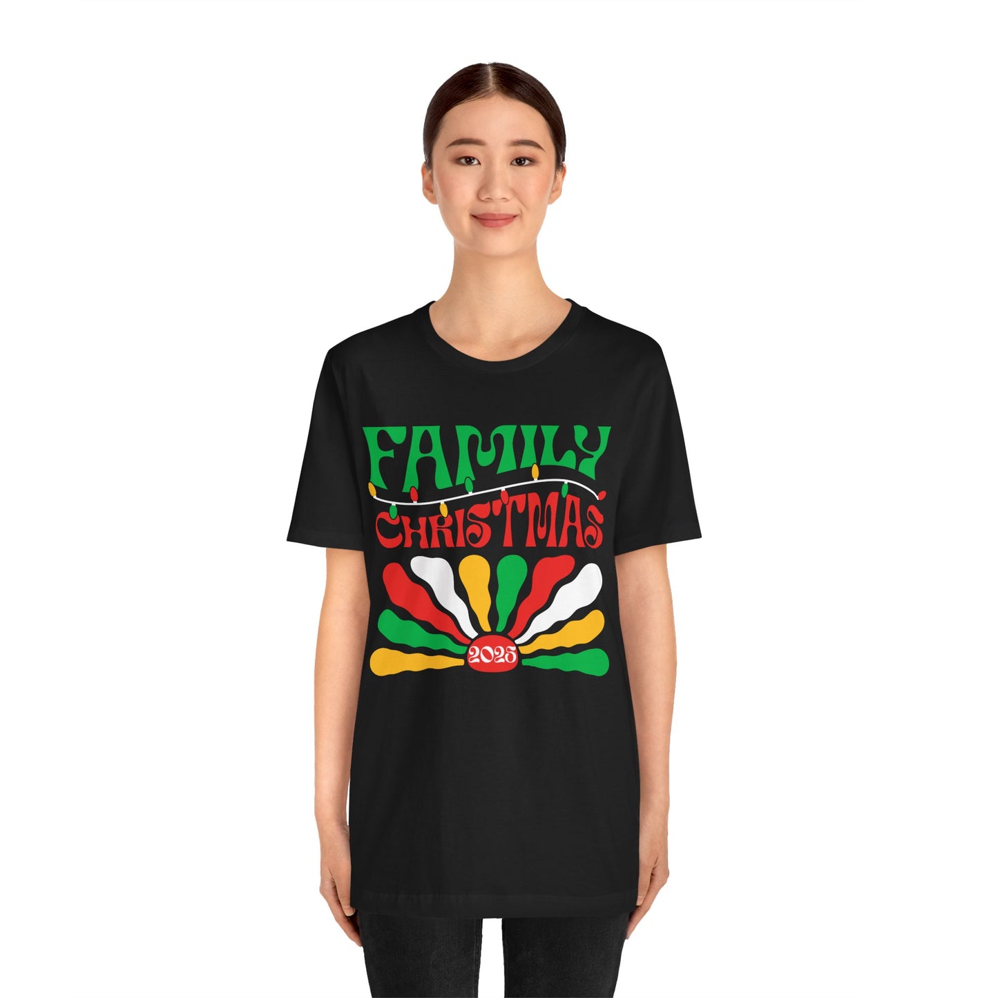 Family Christmas 2025 Shirt – Retro Groovy Matching Holiday Sunburst Tee