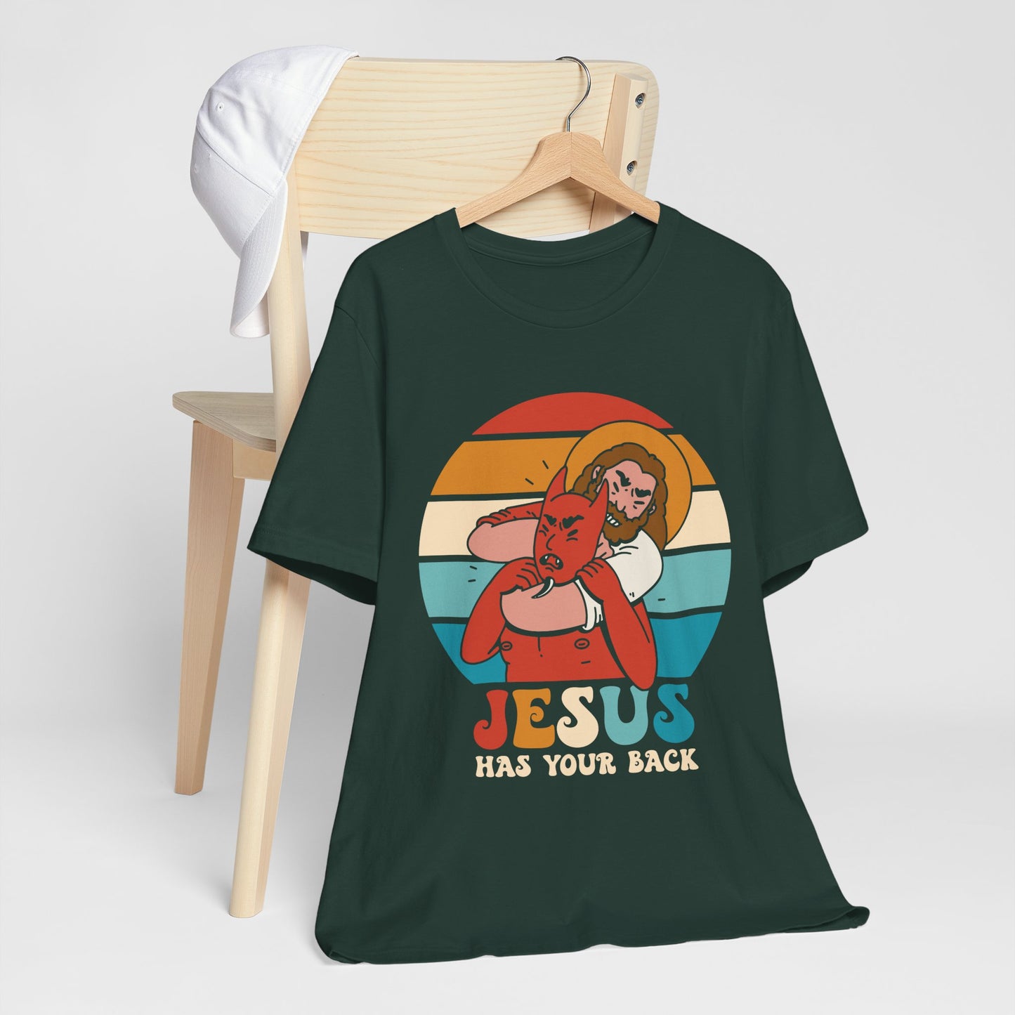 Hey Devil Jesus Has Your Back T-Shirt, Funny Christian Retro Halloween Tee