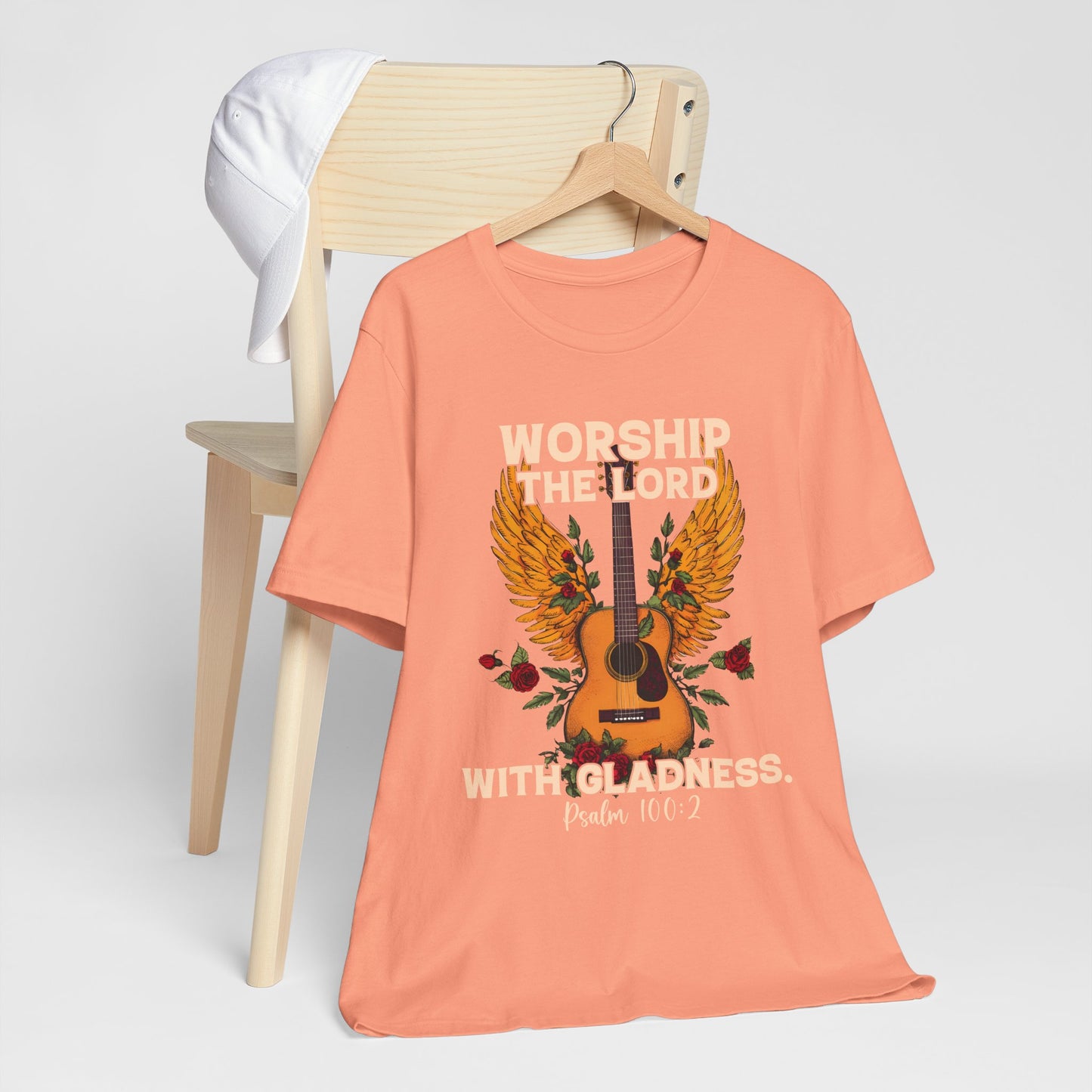 Retro Worship the Lord with Gladness Shirt – Psalm 100:2 Guitar Christian Tee