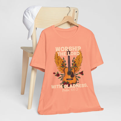 Retro Worship the Lord with Gladness Shirt – Psalm 100:2 Guitar Christian Tee