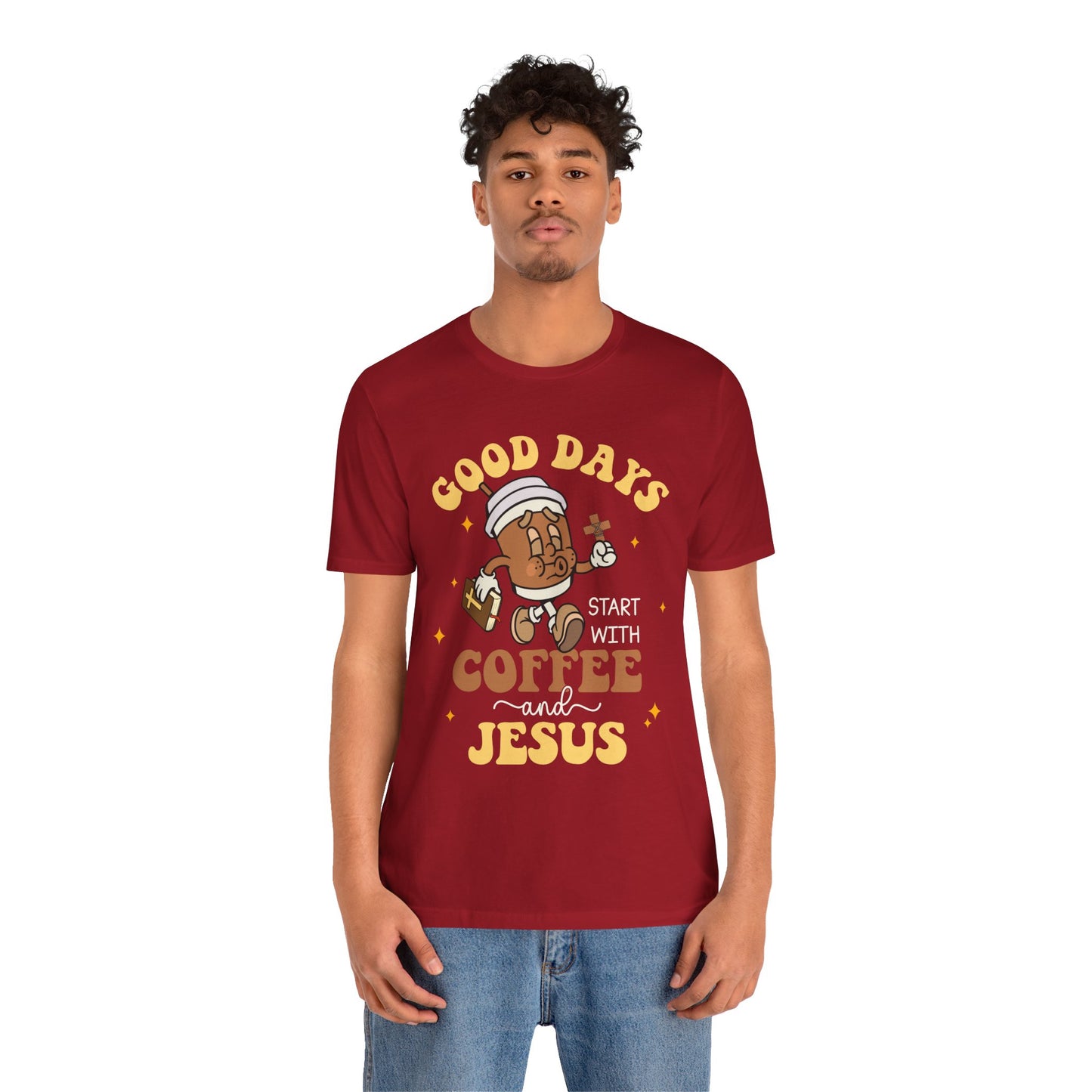Good Days Start with Coffee & Jesus Shirt – Christian Groovy Prayer Tee