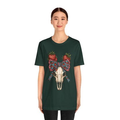 Retro Strawberry Cow Skull Shirt – Western Coquette Summer Vibes Tee