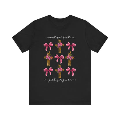 Not Perfect Just Given Shirt – Christian Coquette Bow Cross Faith Tee