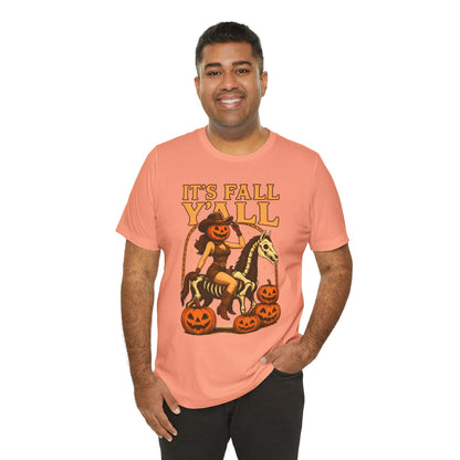 It’s Fall Y’all Shirt – Pumpkin Head Cowgirl Skeleton Horse Western Tee